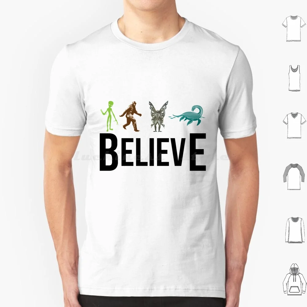 Believe-Big Foot Mothman T Shirt Cotton Men Women Diy Print Believe Ufo Big Foot Mothman Loch Ness Monster Monster Creature