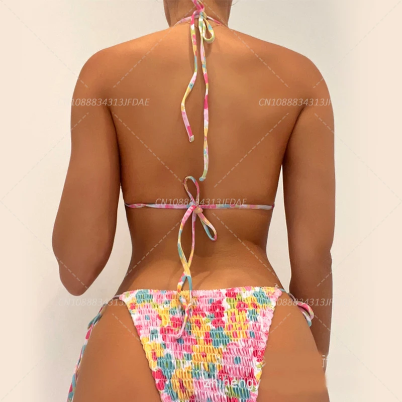 セクシーな花柄ホルタービキニセット Biquini ハイウエスト Tバック水着水着 Biquini Conjunto デ ビキニ タンキニ ビーチウェア