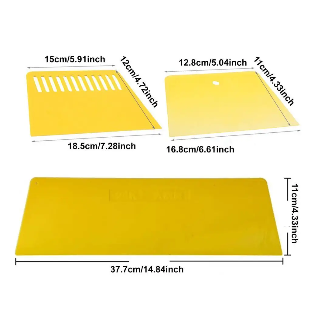 Set of 3 Automotive Body Fillers Spreader Yellow Reusable Flexible Edge Wallpaper Tool for Window Tinting Tool Versatile