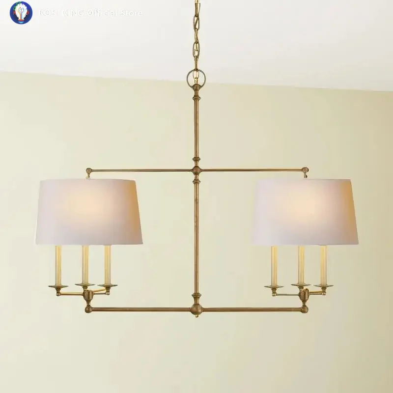 Full Copper Fabric Lampshade Pendant Light Modern And Simple American Style Double Headed Restaurant Balcony Long Pendant Light