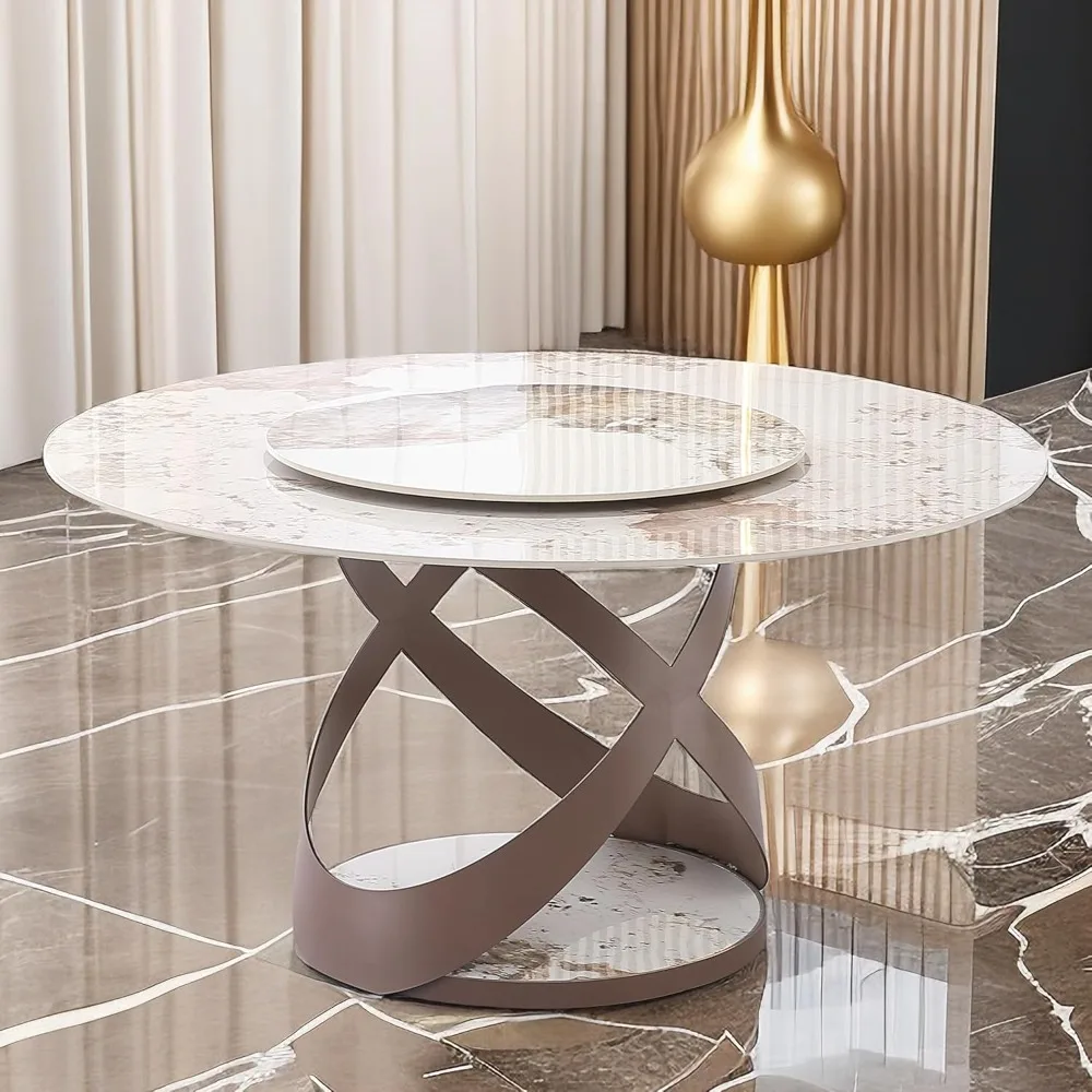 

Dining Room Table with Detachable Lazy Susan, 59" D Sintered Stone Dining Table for 8 Seat Artificial Marble Dining Room Table