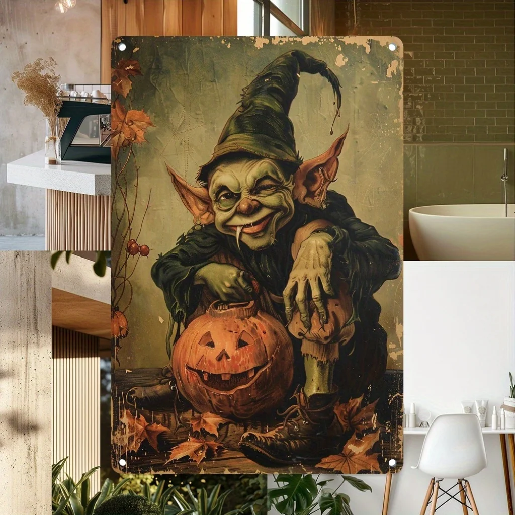 Retro-Halloween-Dämon und Kürbis-Eisenplatte, multifunktionale Dekoration, DIY-Serie, vielseitig einsetzbar, geeignet für Schlafzimmer, von