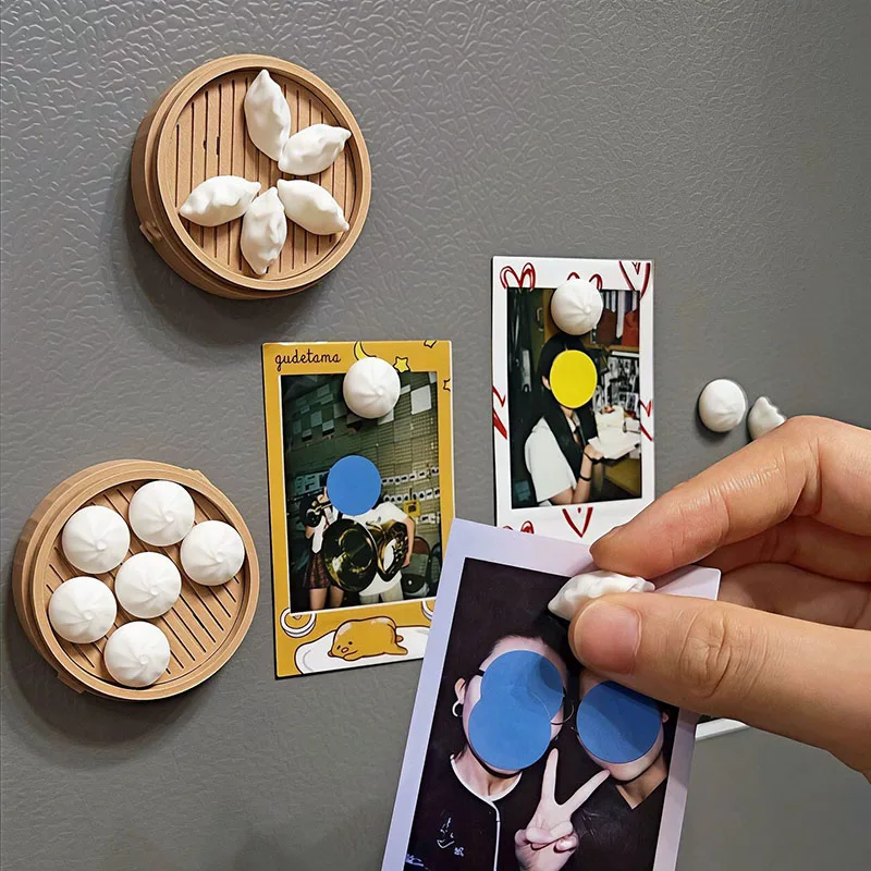 Mini Simulation Steamed Buns/Dumplings Fridge Magnet 3d With Steamer Refrigerator Magnet Fridge Decorative Home Kitchen