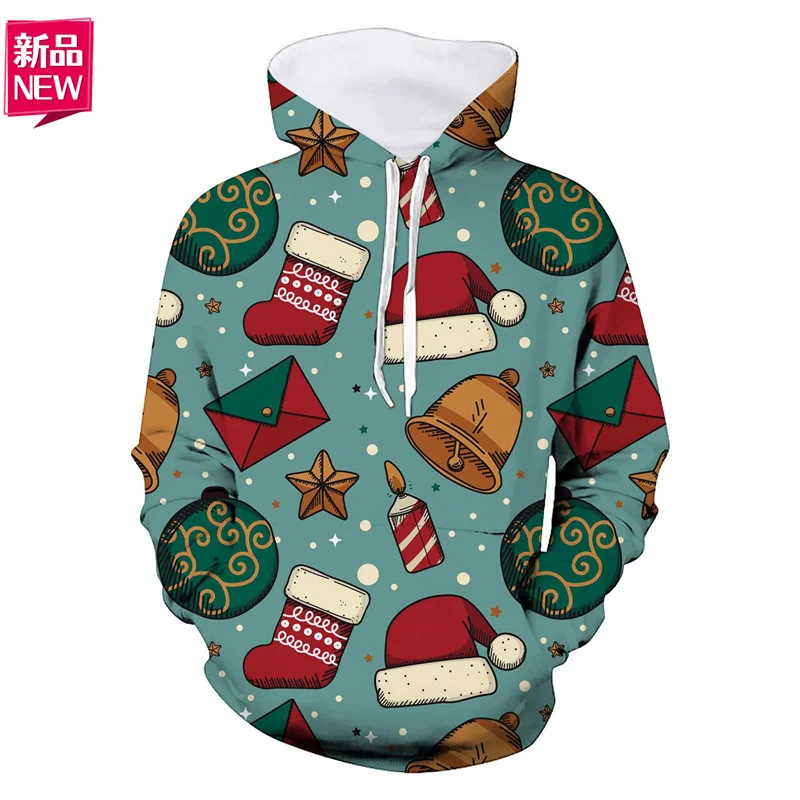 3D Happy Christmas Print Hoodies For Men Cute Santa Claus Xmas Graphic Hooded Hoody Funny Ugly Christmas Sweatshirts Men Clothes