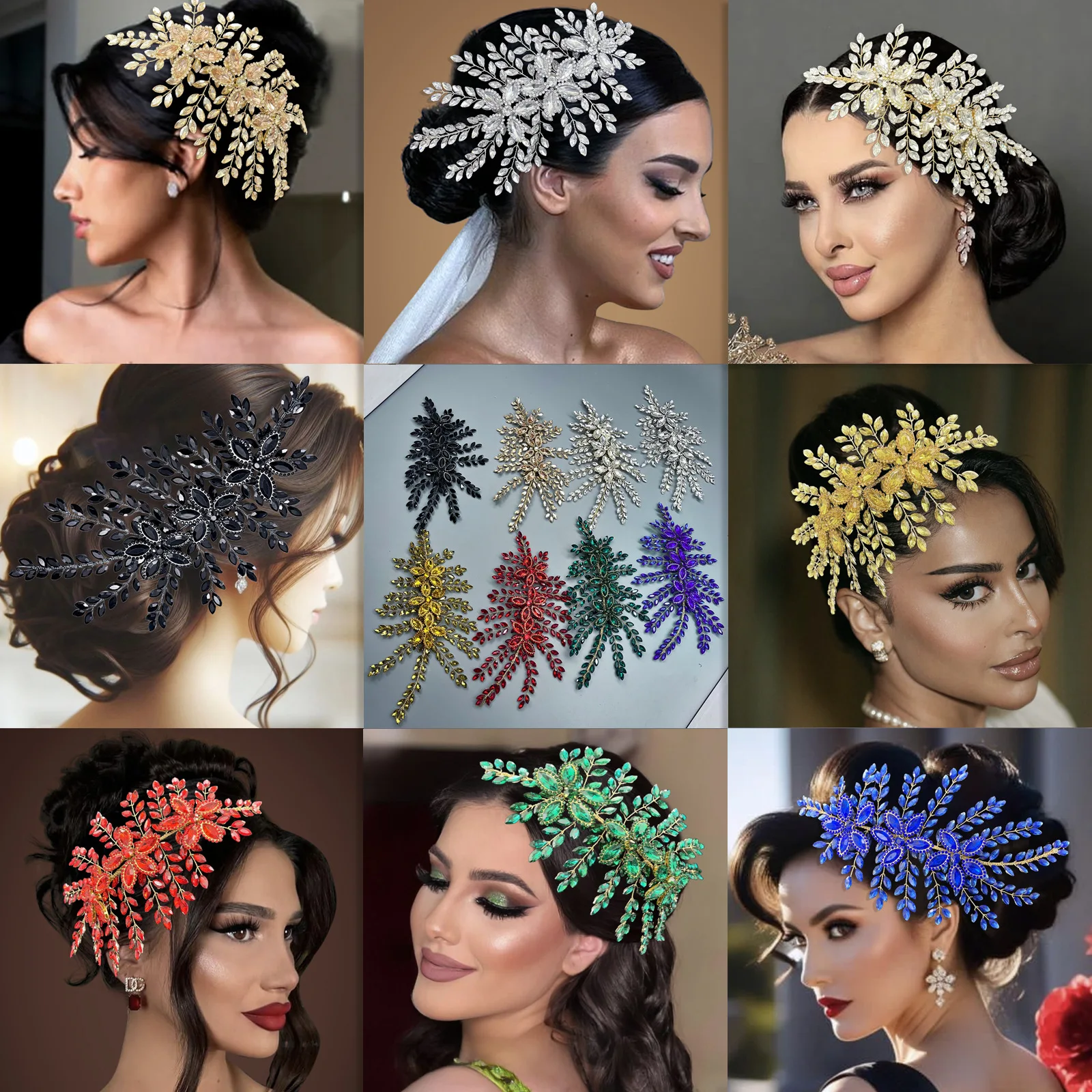 FS012 Green Crystal Wedding Accessories for Women Fashion Bride Hair Pieces Bling Rhinestone Wedding Headband Banquet Headpieces