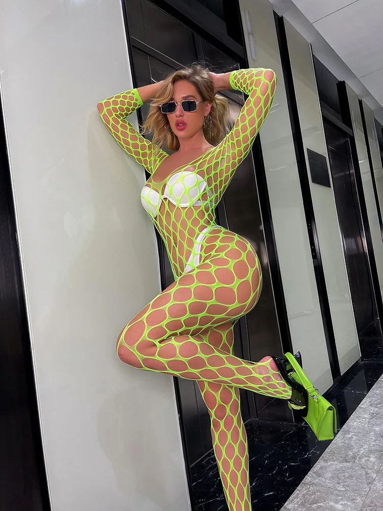 Sexy Halter Fishnet Bodystocking See Through Hollow Open Crotch Mesh BodySuit Women\'s Lingerie Underwear