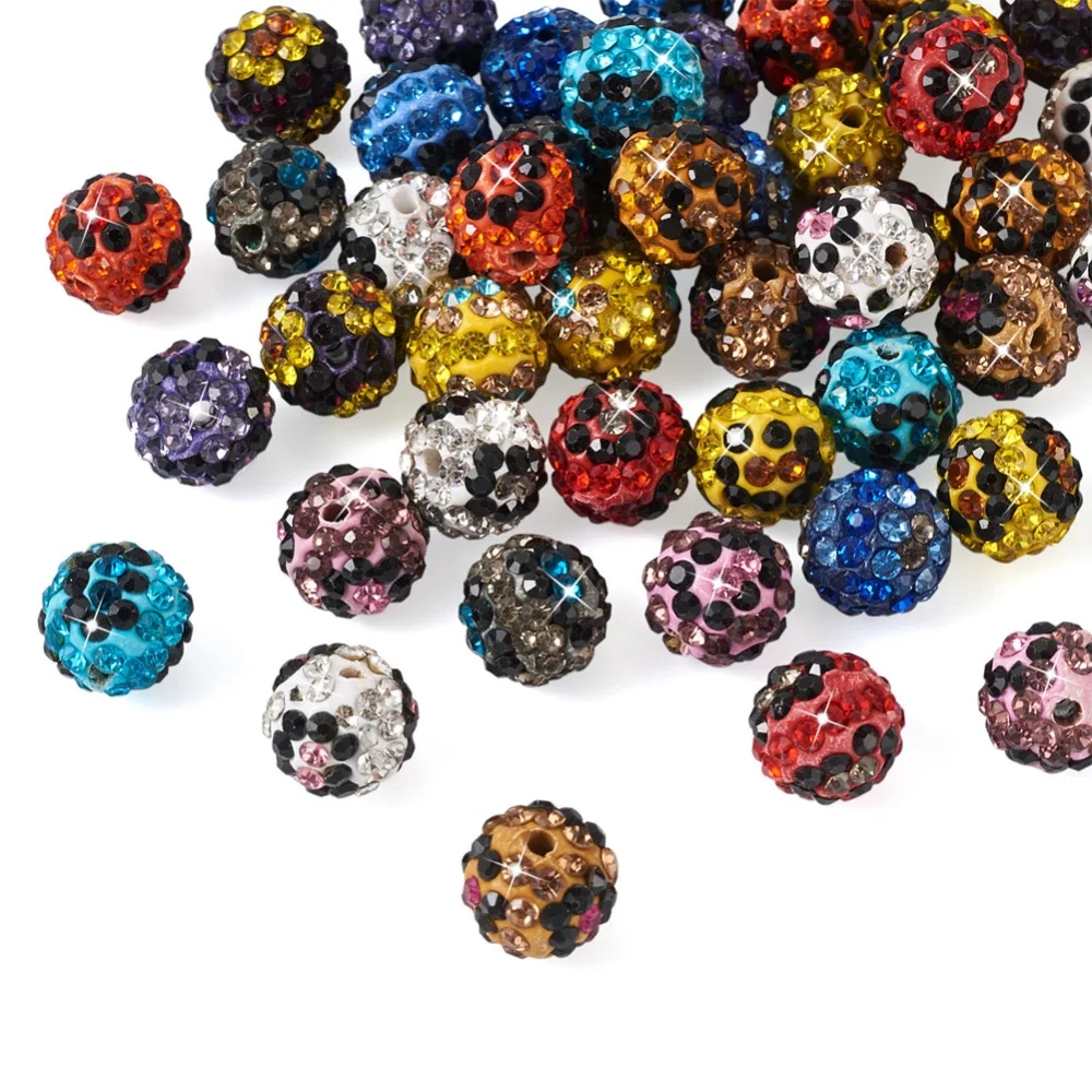 100pcs 10mm Polymer Clay Rhinestone Beads Round Pave Disco Ball Beads for Jewelry Making DIY Necklaces Bracelets Charms Earrings