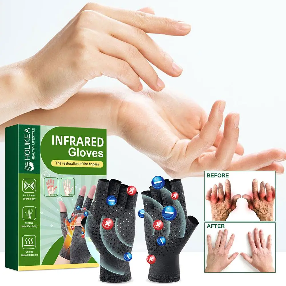 1 Pair Joint Pain Relief Gloves Half-knuckle Pain Relief Glove With Wrist Support Relieve Arthritis Pain Reduce Joint Swelling