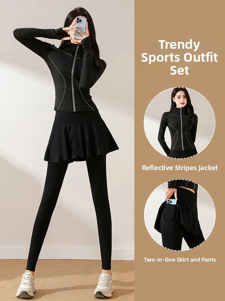 

Женский спортивный костюм для йоги, комплект для бадминтона, бега, ночного свечения, дэт, фитнес, длинные брюки для спортзала, повседневный весенний сезон, Faion