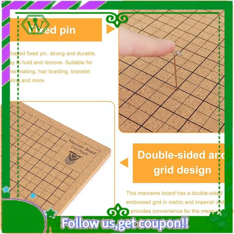 ABIK-2Pcs Macrame Board And Pins, 8X8inch 12X16inch Macrame Board With Grids, With 100 T Pins For Braiding Bracelet Project Dura
