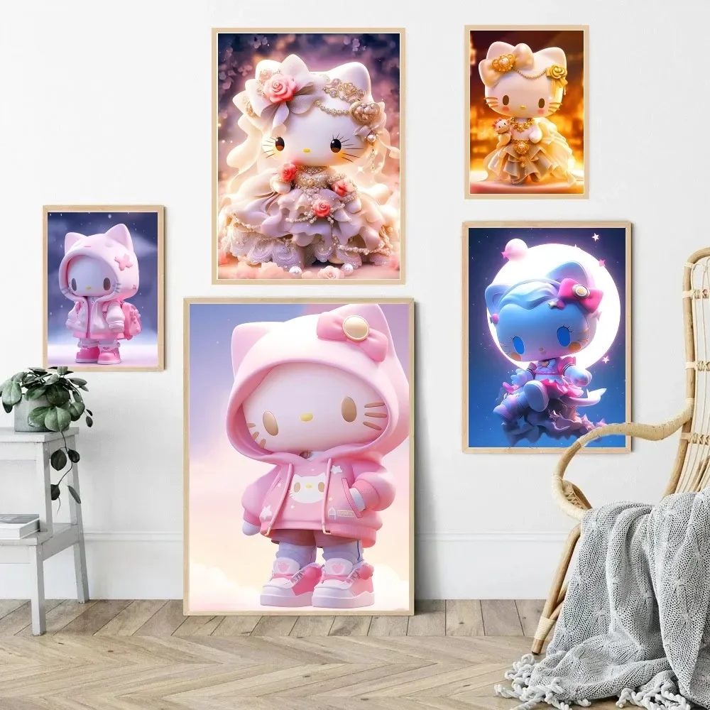 1pc Hello Kitty Poster Stickers Art Wall Murals Decor Game Room Decor Gifts Kawaii HD Painting Cat Cars