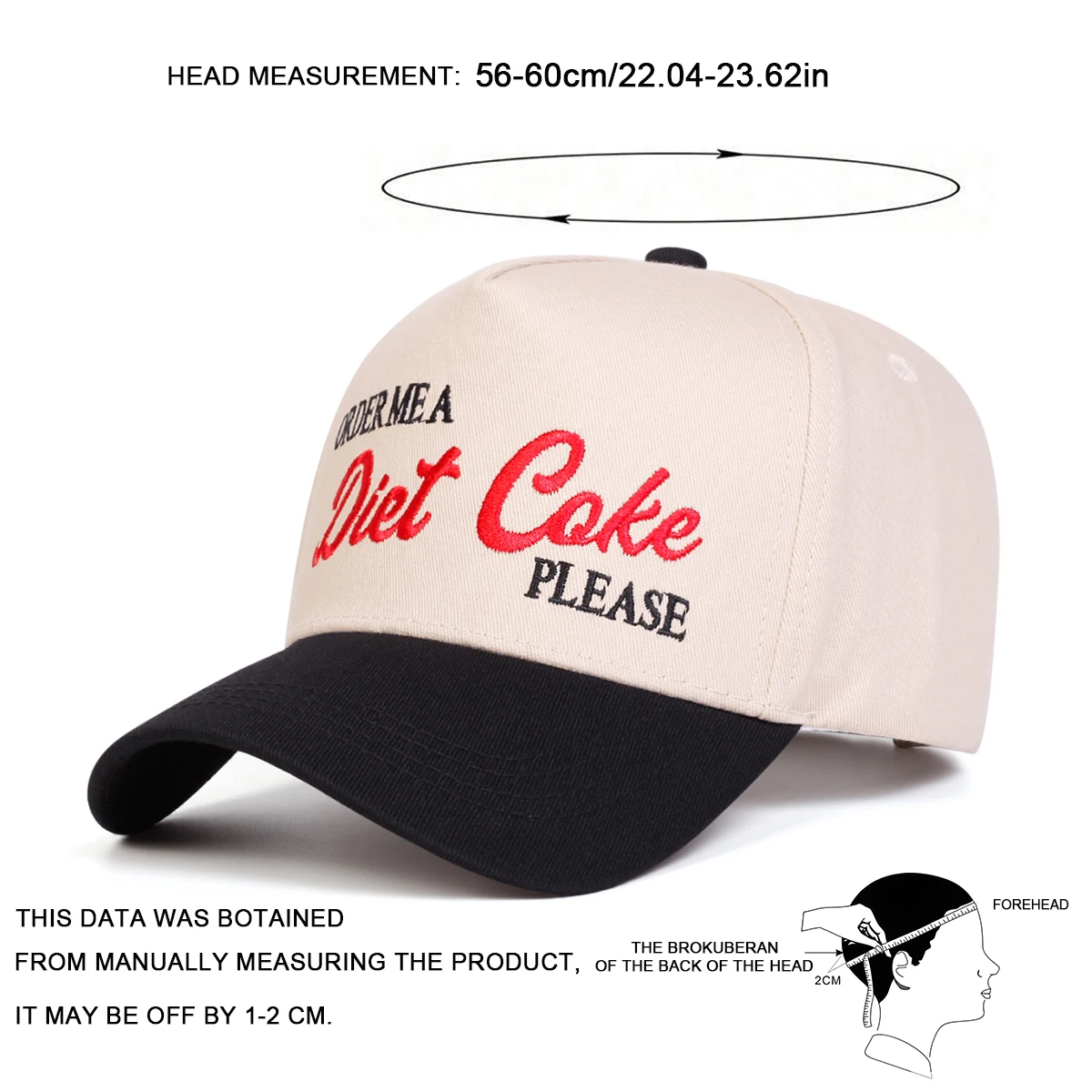Unisex DIET COKE Baseballkappen mit Buchstabenstickerei, Frühling und Herbst, verstellbare Freizeithüte für den Außenbereich, Sonnenschutzhut, Sportkappe – Detail 5