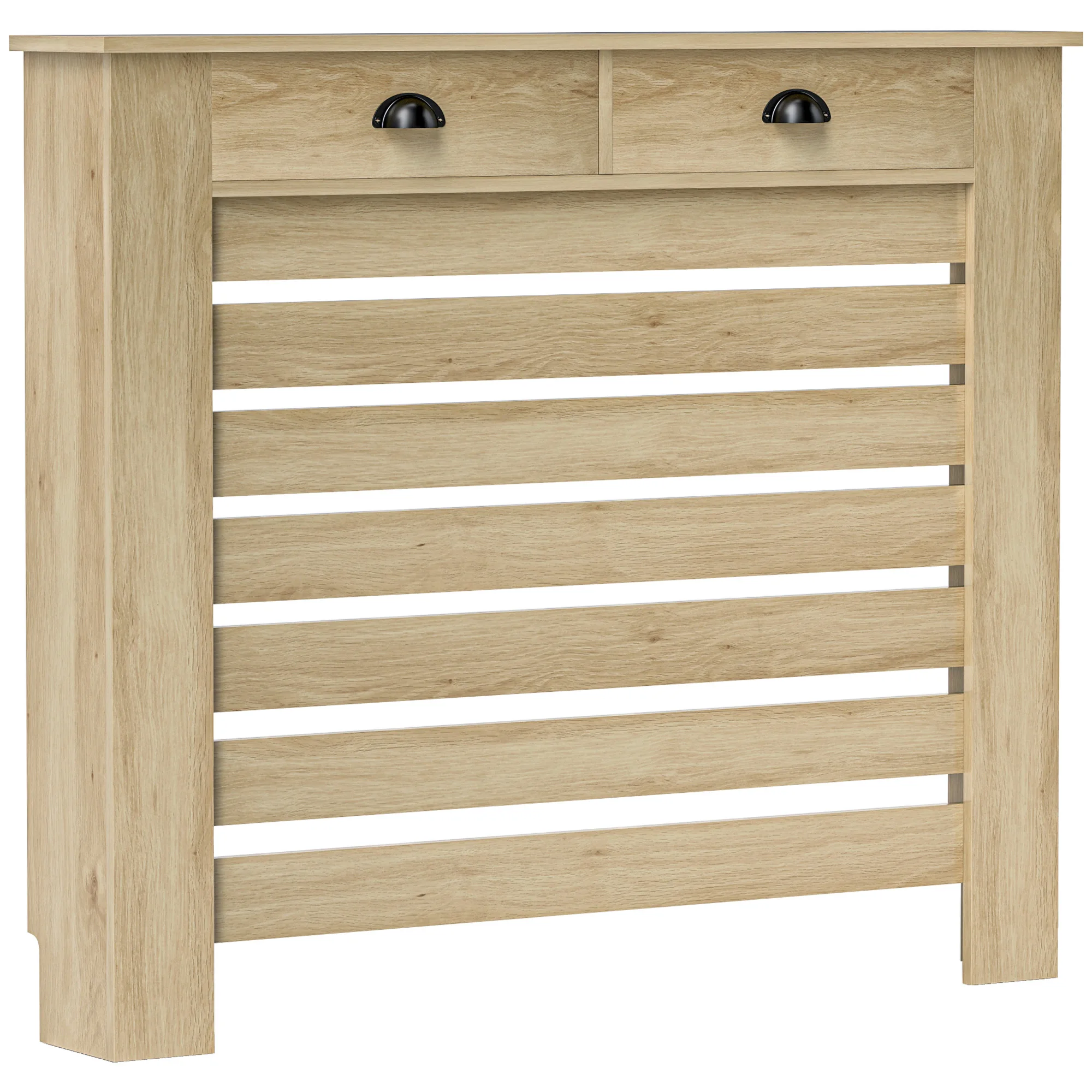 Homcom Heizkörperabdeckungen mit Schublade, MDF-Heizkörperabdeckung, Heizkörperabdeckung für Wohnzimmer, Schlafzimmer, Flur, 111 x 19 x 95,5 cm, Eiche
