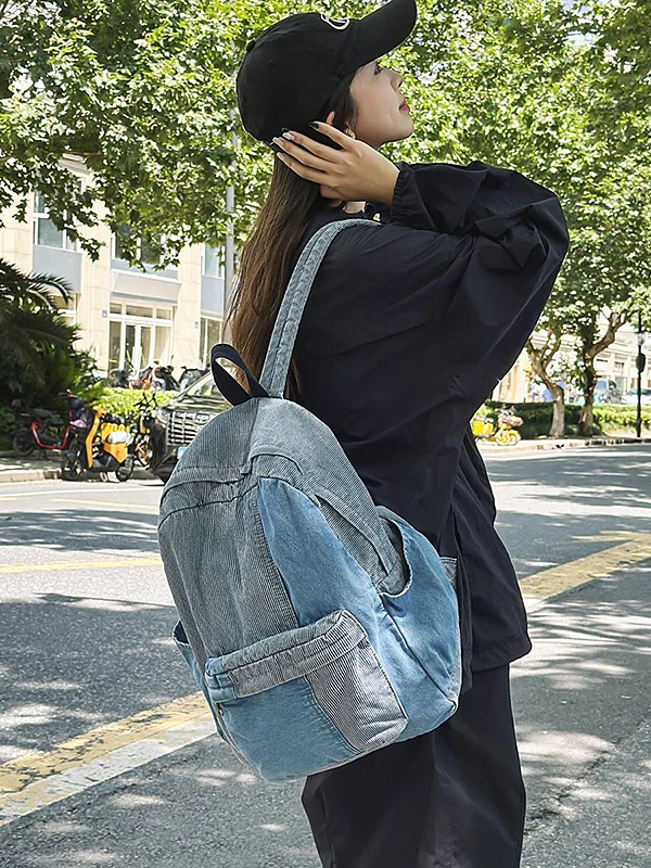 

Waed Denim Lazy Sle Retro Japanese Women's Simple Versatile Student Bapa Redbill Bird Double oulder Bag Medium Size