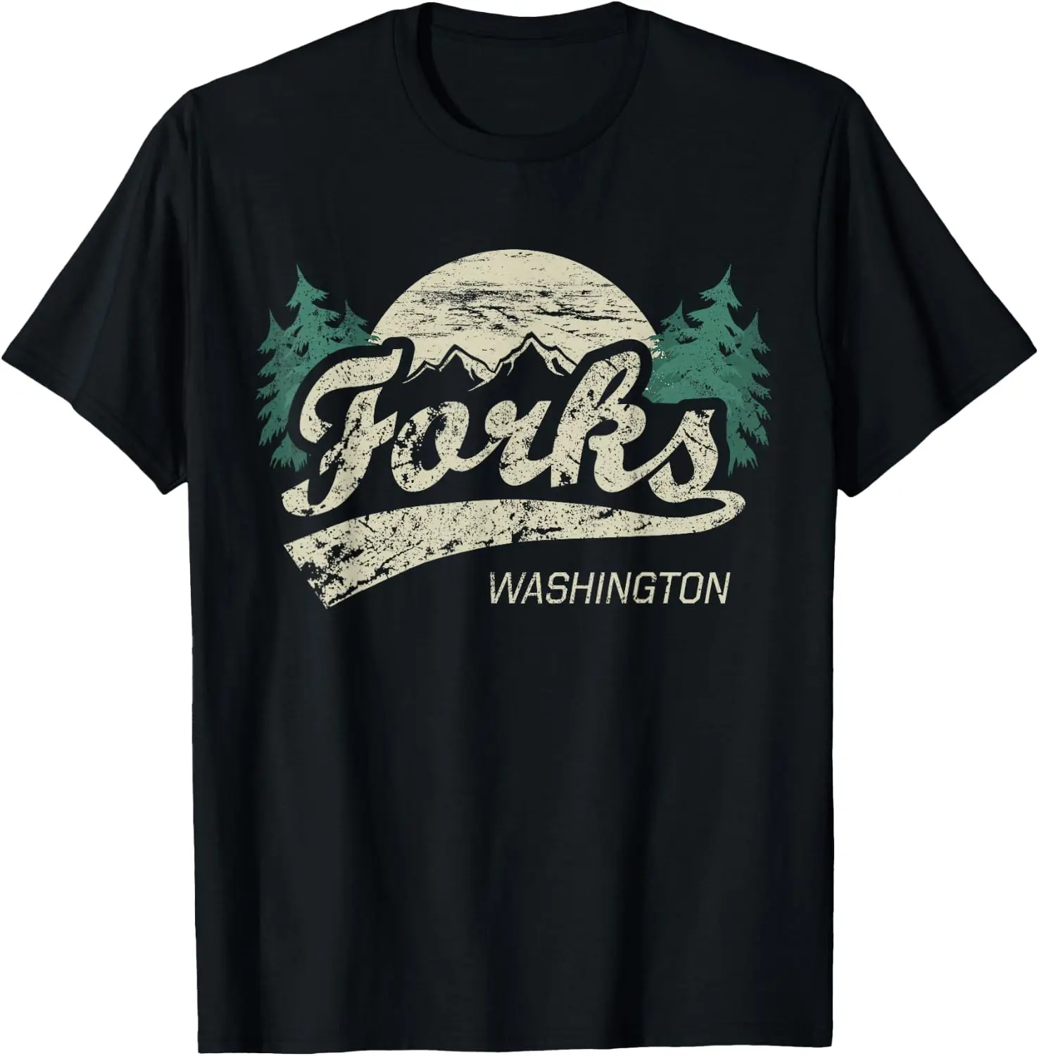 Forks Washington Vintage T-Shirt Men Vintage Graphic T‑Shirt, Casual Crew Neck Short Sleeve Retro Art Print Tee, Classic Distressed Style Printed Top