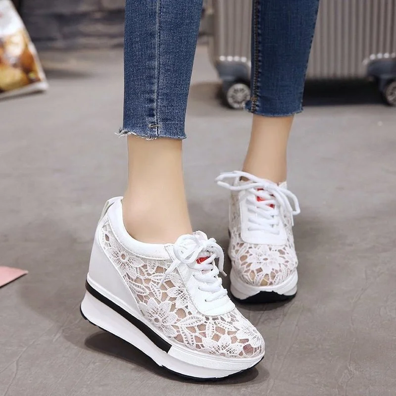 Comemore Platform Women Fashion Sneakers Spring Summer White Women\'s Sports Shoes Casual Wedges Mesh Breathable Woman 2022 New