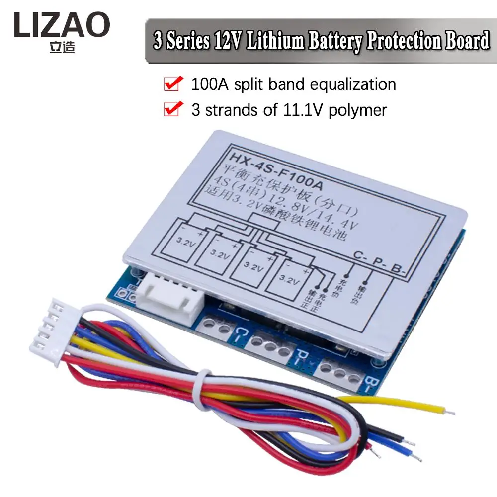 LIZAO BMS 4S 100A 12.8V 14.8V Lithium Lifepo4 Battery Protection Bord with Balance Function Professional Lifepo4 Equalizer