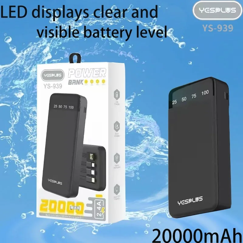 

New 20000mAh Power Bank Fast Charging Portable Charger with 4 Built-in Cables for Huawei iPhone Xiaomi Samsung