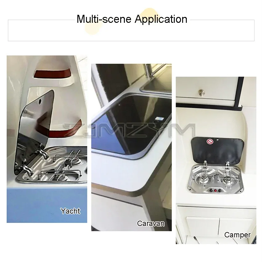 Outdoor RV camper kitchen Stainless steel Gas double-headed Stove tools Tempered glass cover 2*1.35KW camping car accessories