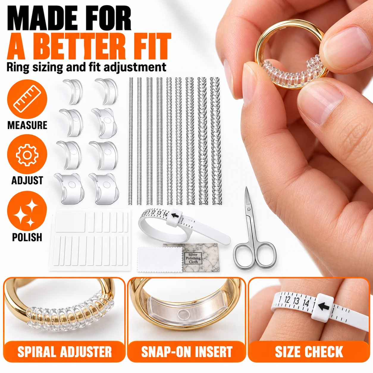 Ring Size Adjuster Kit for Loose Rings Invisible Silicone Spiral Guard Reducer Tightener Measuring Tool Jewelry Making DIY