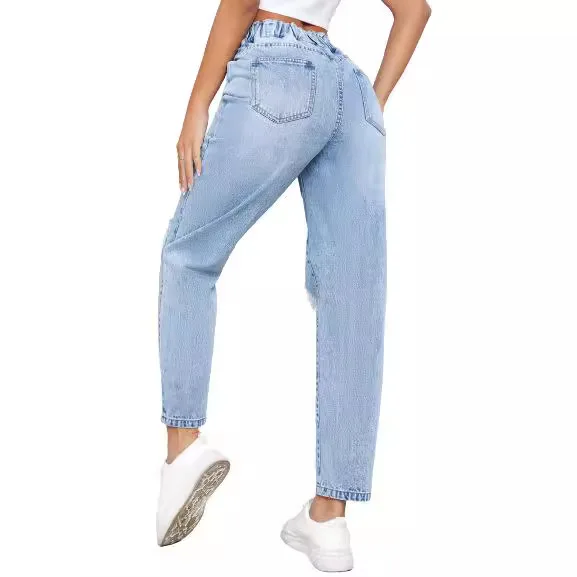 Japan und Südkorea Lässige gewaschene zerrissene Jeans für Frauen Frühling und Sommer Neue Mode Gerade Neun Minuten Hosen Frauen