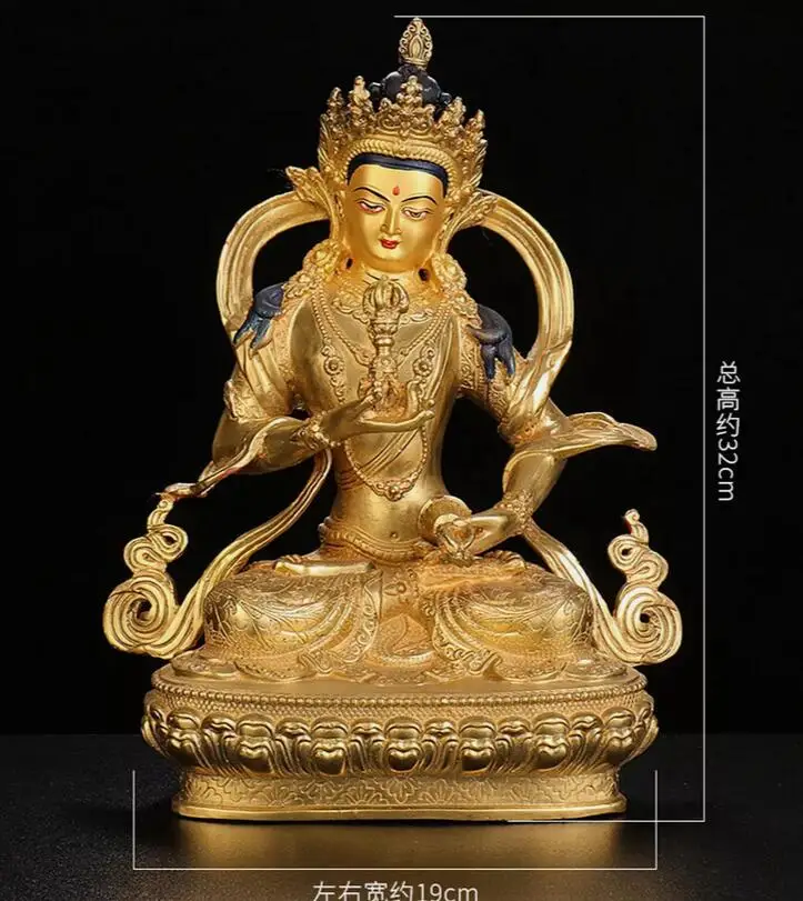 30cm Buddhism old Handpainted bronze statue gilt Buddha Bodhisattva Vajrasattva