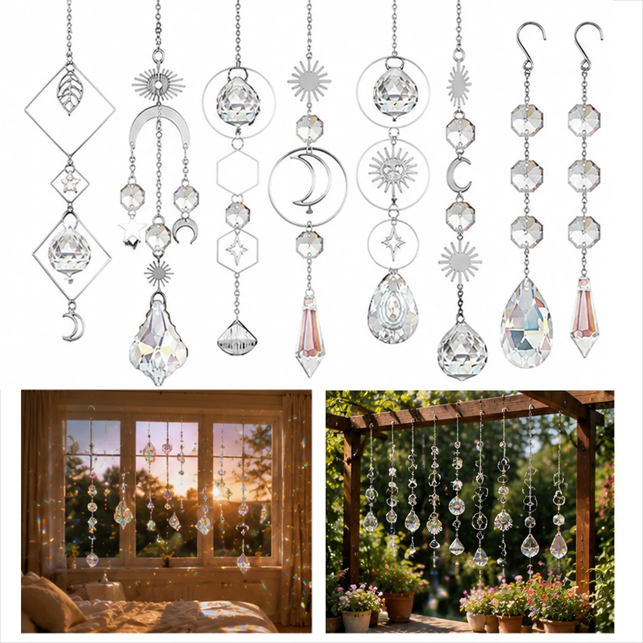 200Pcs Silver Suncatcher Kit – Iridized Crystal Prisms Mirror Discs Window Hanging, Light Refraction & Modern Home Aesthetic TMZ
