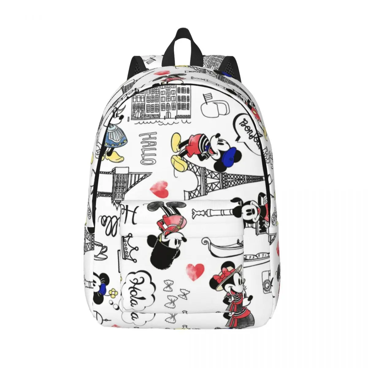 

Mickey Minnie Mouse Cities Of Love Backpack for Kindergarten Primary School Student Book Bags Boy Girl Kids Daypack Sports