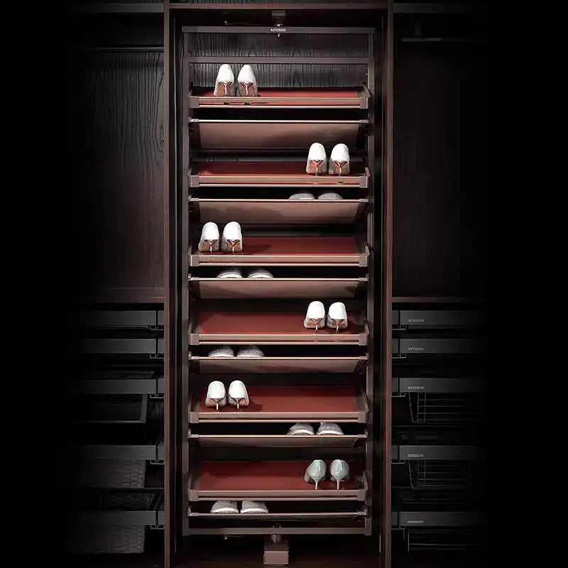 

360° Rotating Wardrobe Storage Shoe Rack 8 Layers 1350-1550mm Height Adjustable Aluminum alloy+Steel+Leather Bottom Plate