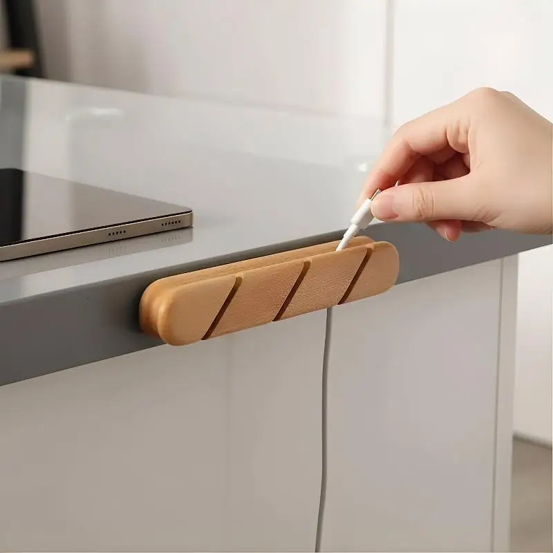 Premium Solid Wood Cable Organizer – Fixed Desktop Holder for Headphone/Data Cables, Minimalist Space-Saving Desk Management