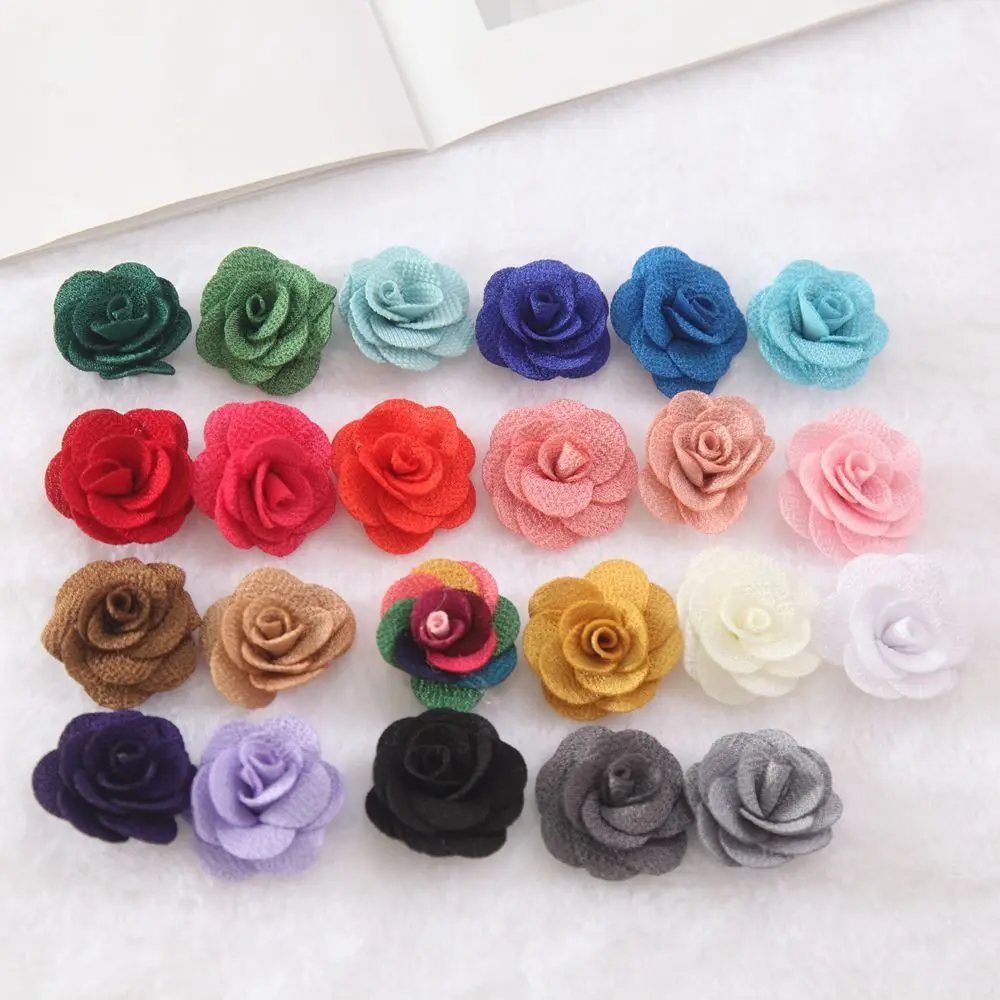 10PCS Charming Mesh Fabric Mesh Rose Flower 10 Colors 40mm Sewing Patches Soft Hair Clips Clothes Hair Hat Shoes