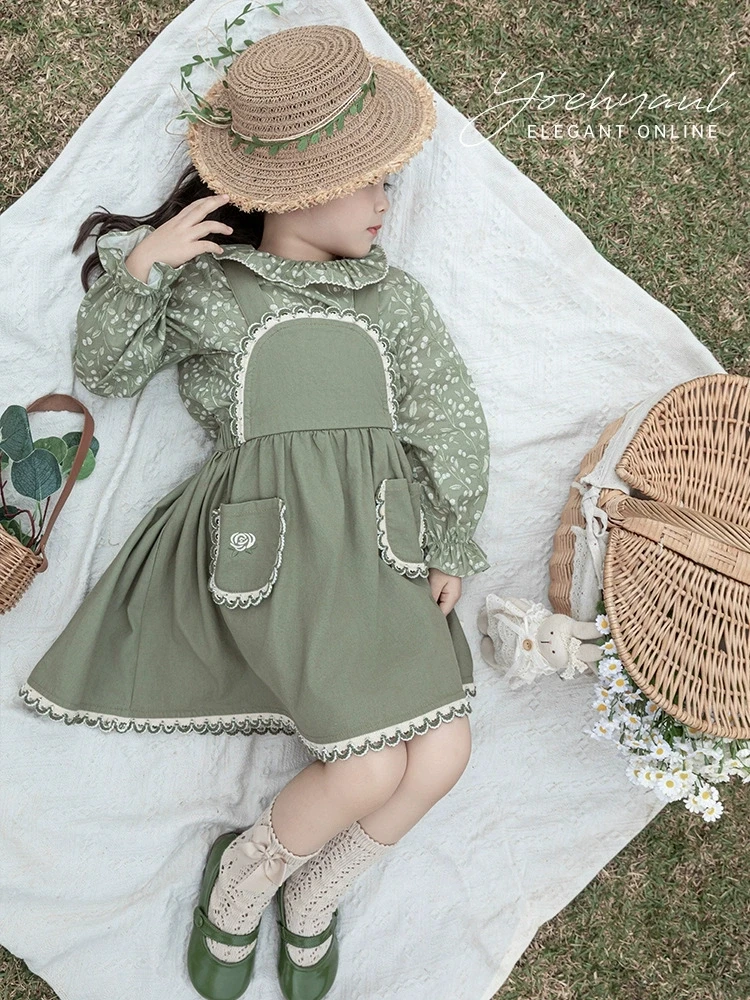2025 Summer New Girls Handmade Embroidery Heavy Duty Pulling Strap Dress Girls Retro Forest Style Embroidery Dress