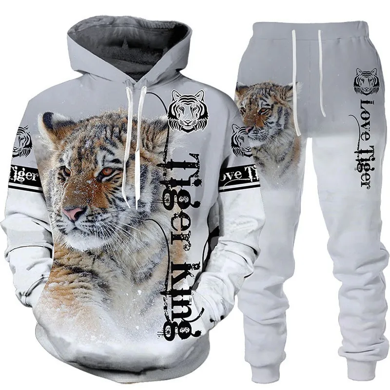 

3D Wolf/Tiger Printed Hoodie + Pants Suit Cool Men/Women 2 Pcs Sportwear Tracksuit Set Autumn and Winter Men's Clothing