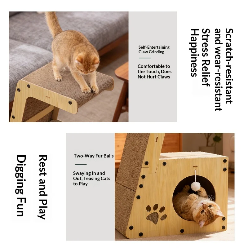 Rascador con cama multifuncional para gato – casa juego de cartón - imagen 3