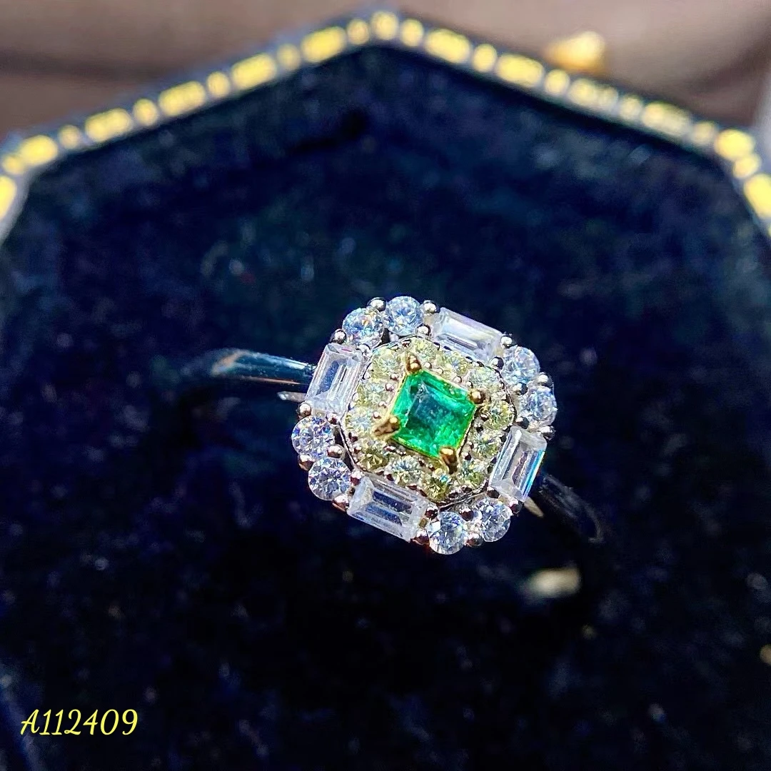 

Fine Jewelry Natural Square Emerald Women's Ring S925 Pure Silver Inlaid High Clarity Supports Testing Party Birthday Christmas