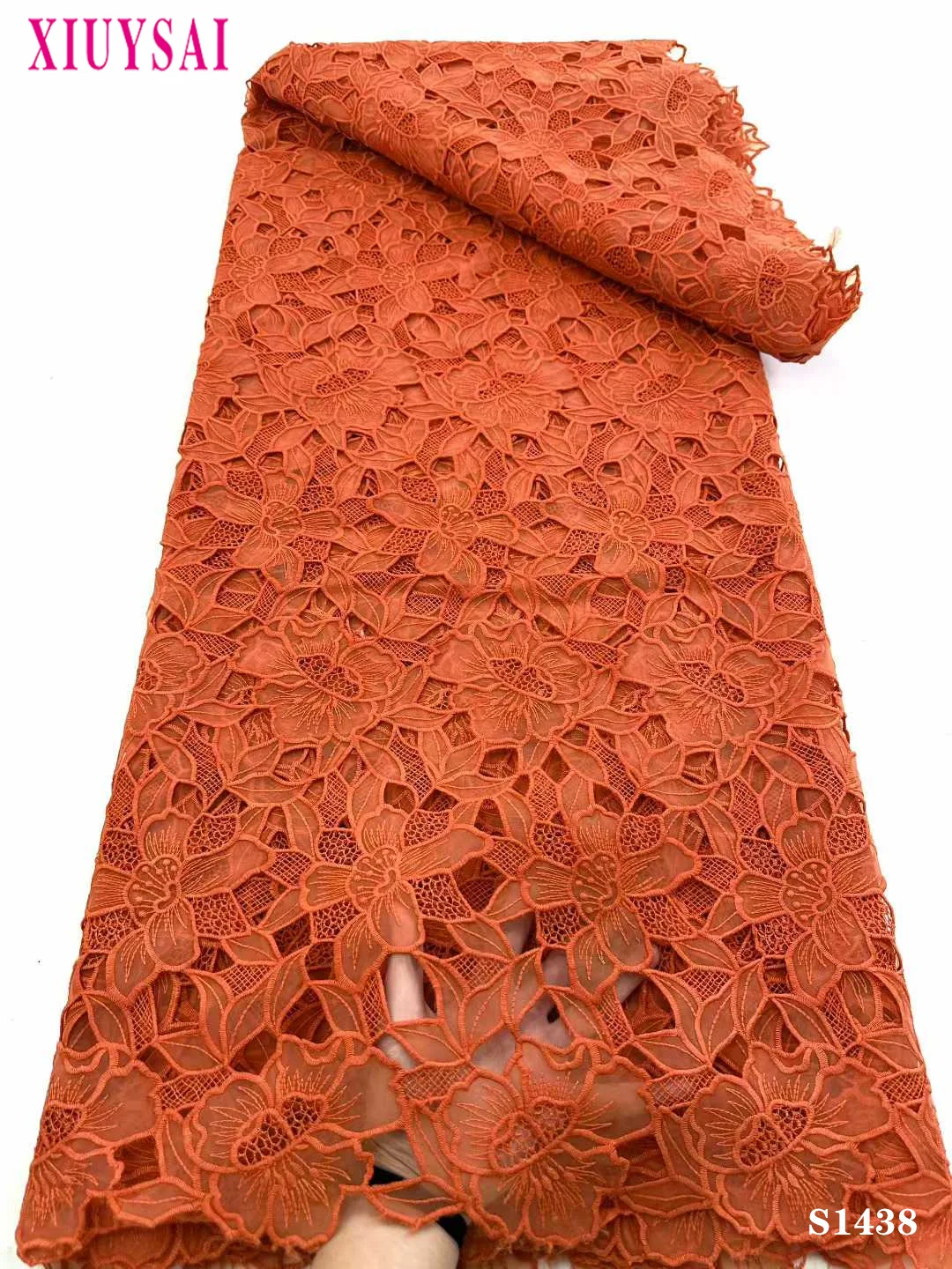 

Peach Lace Fabric 5yard African High Quality Guipure Embroidery Cord Lace for Dress Sewing 2025