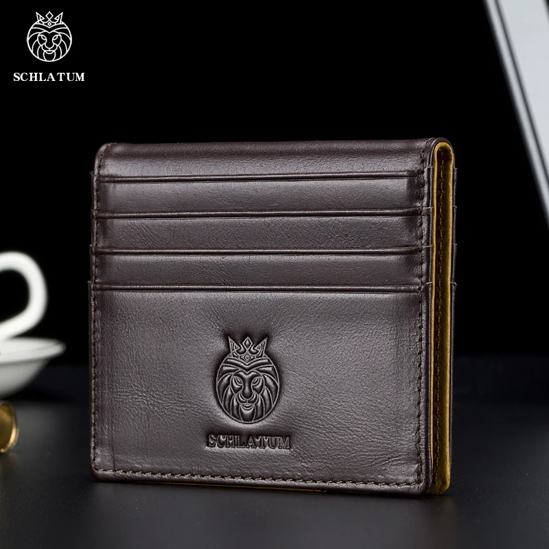 SCHLATUM Vintage Genuine Leather RFID Credit Card Holder For Men Small Wallet Money Bag ID Card Case Mini Purse