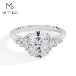 MINTYBOX 3.0ct Lab Grown Diamond Engagement Ring S925 Sterling Silver Oval Moissanite Rings For Women 18K Gold Plated Jewelry