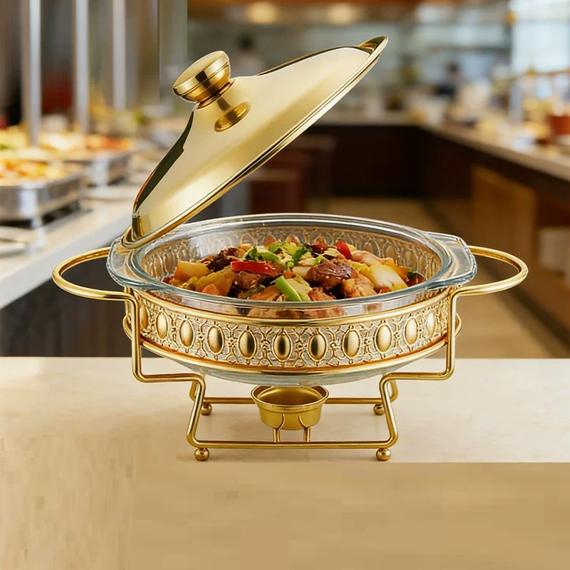 Stainless Steel Glass Serving Dish hot pot small chafing dish Food Warmer Buffet Luxury Golden Oval Hotel Wedding Chafing Dish