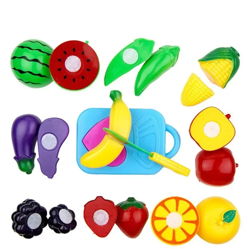 面白い11個セット カットフルーツゲーム フルーツ＆グリーンスタッフ バナナ/リンゴ/ナス/スイカセット qieqie キッチン クックゲーム プレイおもちゃ ギフト
