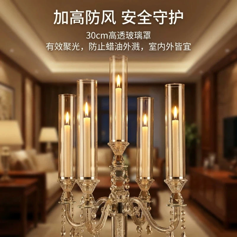 French Style High Glass Candlestick Set of 5 Wind-Proof Wedding Hotel Props Romantic Desktop Decor Ornament