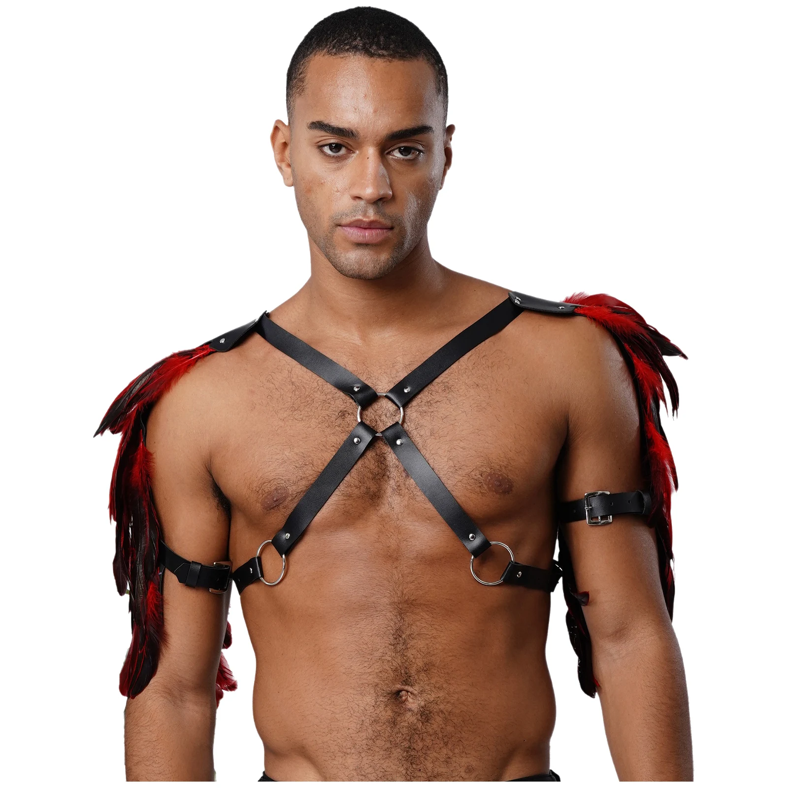 Sangles d'armure d'épaule gothiques Punk pour hommes, Rivets, joint torique lié, harnais de poitrine en cuir PU, haussements d'épaules, accessoire de Cosplay d'halloween