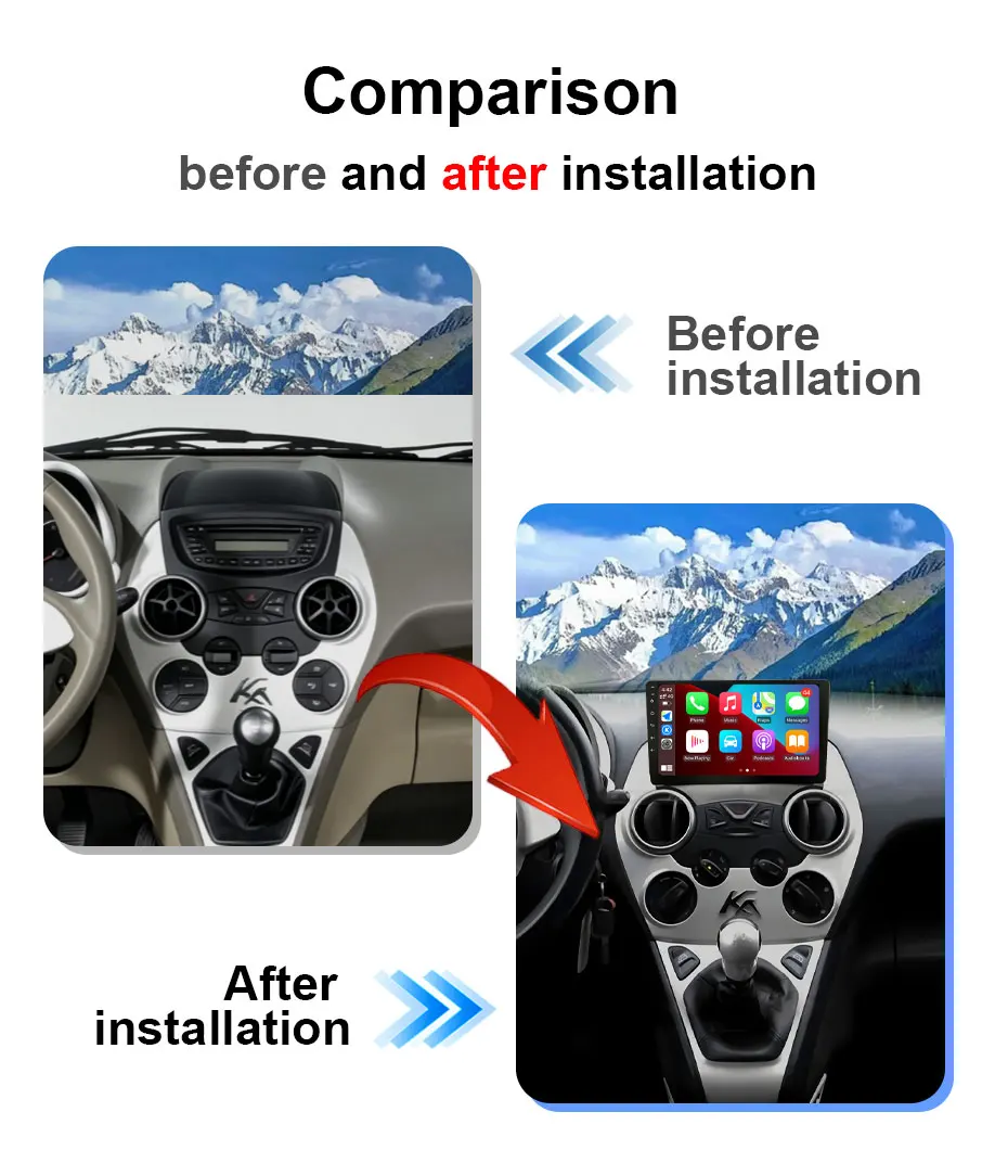 Auto-Radio Android 16 für Ford Ka 2008 - 2014 Carplay Multimedia-Player Stereo GPS Haupteinheit DSP BT WiFi 4G Split-Screen IPS – Detail 2