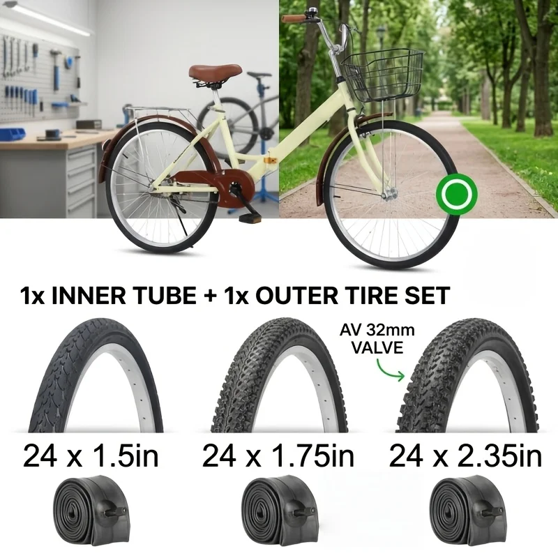 24 Zoll Fahrradreifen und Schlauch-Set 24x1.5 24x1.75 24x2.35 Mountainbike- und Citybike-Reifen-Ersatzkit AV 32mm Schrader-Ventil