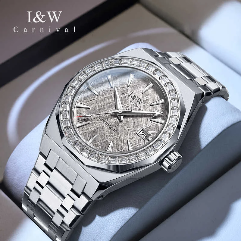 I&W Luxury Natural Meteorite Dial Watches For Man High Quality Japan Movement Automatic Watch Sapphire Calendar Waterproof Reloj