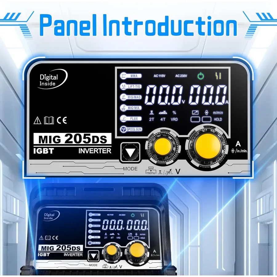 205A MIG Welder 110 220V Dual Voltage Aluminum Welding Machine for Automotive Repair Construction and Metal Fabrication; 6in1 M