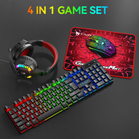 New USB Keyboard And Mouse Gaming Headset Combos 4 In 1 English Gaming Wired Keyboard Mouse Set With Mouse Pad and Headphones