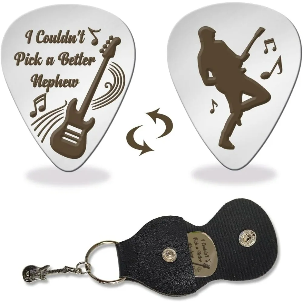 1 Pc Stainless Steel Guitar Pick, I Couldn't Pick a Better Nephew Guitar Plectrums Bass Pick Musicial Gifts with Holder for