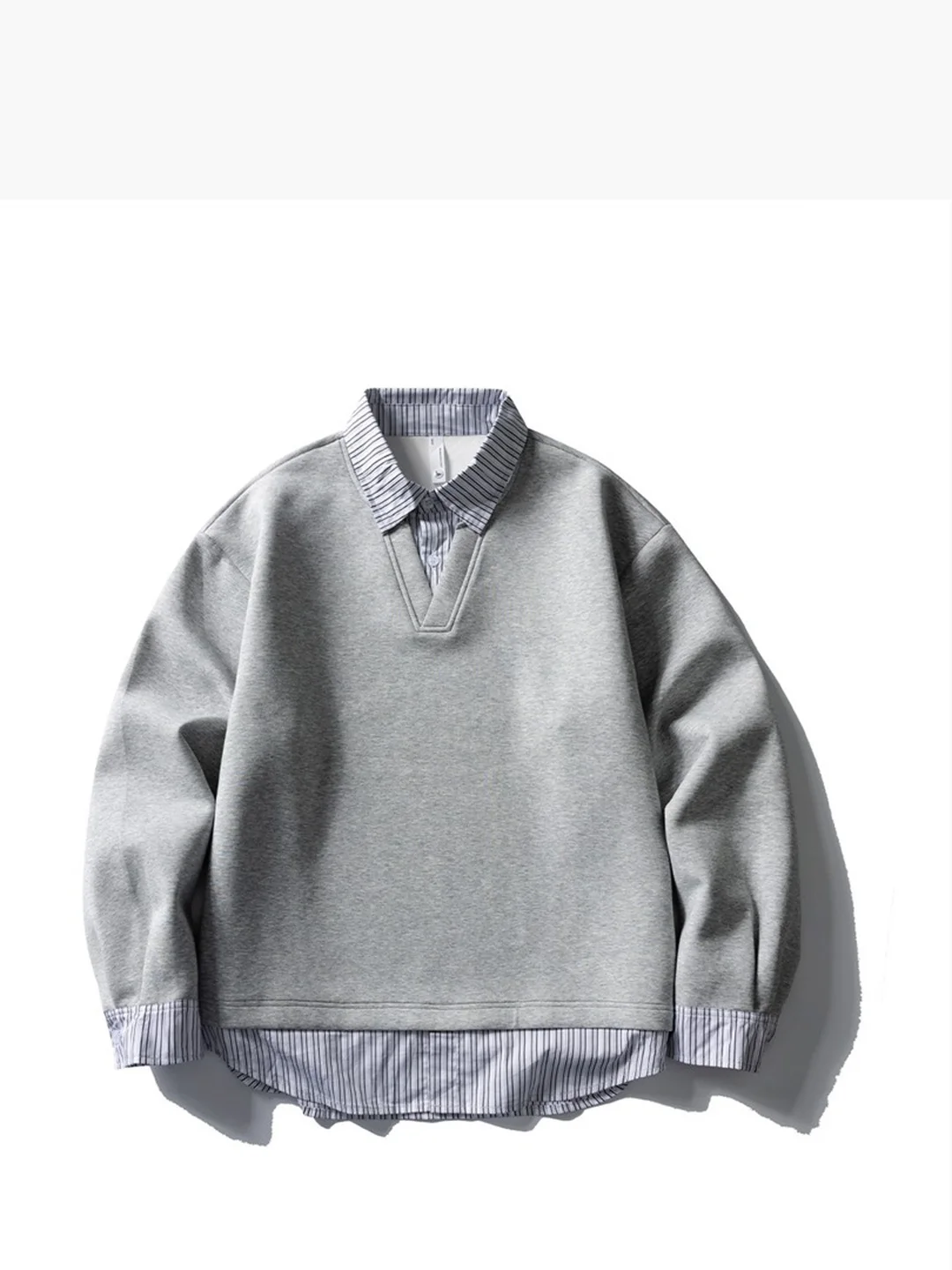 

Korean Sle Loose Long Sve irt Collar Patchwork Fake Two-Piece Hoodie Men's Faion Versatile Spring Casual Wear