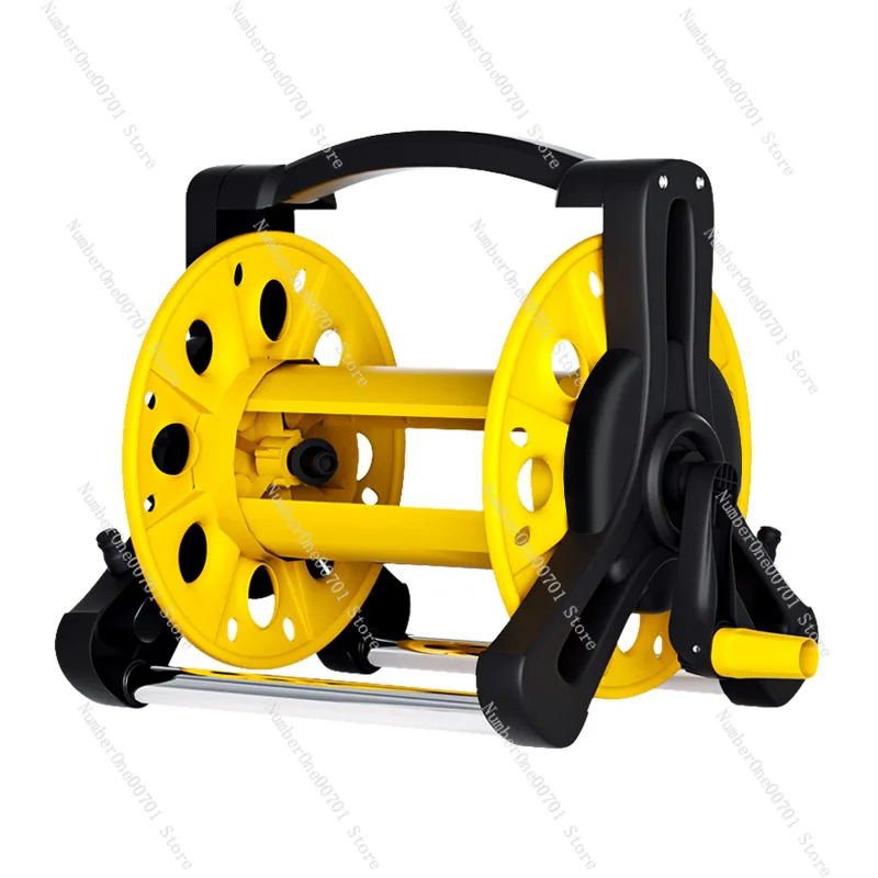 Large Yellow Hose Reel, Garden & Car Wash Water Gun Hose Storage Winder Rack